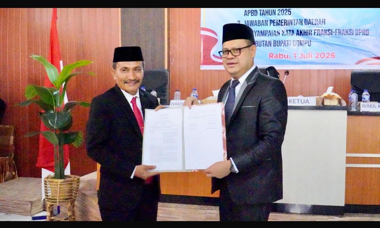 Raperda Pelaksanaan APBD Dompu Tahun Anggaran 2025 Secara Resmi Diterima DPRD Menjadi Perda