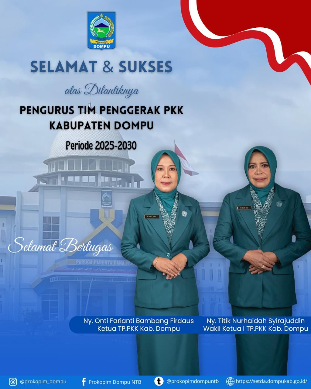 Selamat atas Pelantikan  Pengurus TP. PKK. Kabupaten Dompu Periode 2025-2030